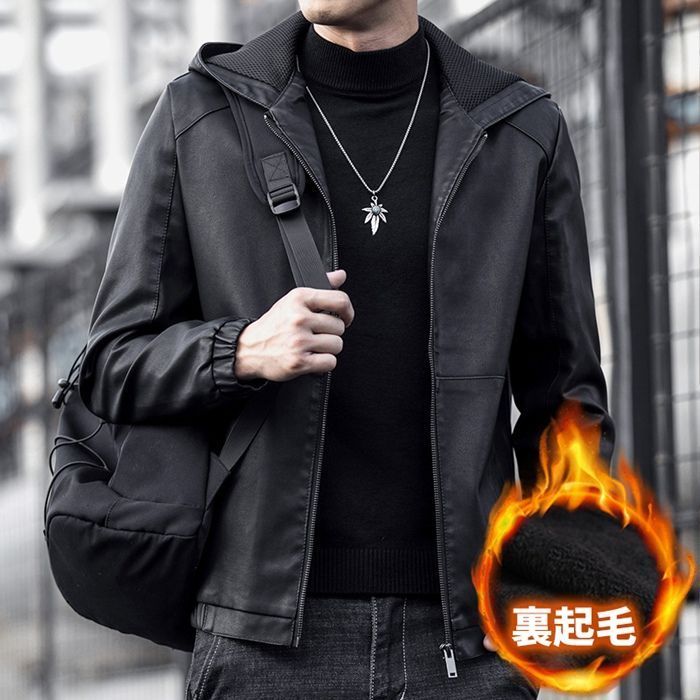 ライダースジャケット 裏起毛 メンズ レザージャケット フード付き 大人 カジュアル おしゃれ アウター 革ジャン ジャケット 暖かい 保温 防寒 防風 PUレザー ブルゾン バイクジャケット A22v822
