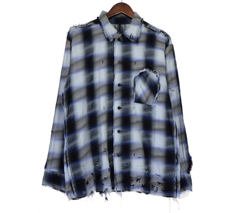 トップス MINUS Slash Seam Ombre Check Shirt BLUE MINUS マイナス SS25 SLASH SEAM OMBRE CHECK SHIRT / BLU - NUBIAN