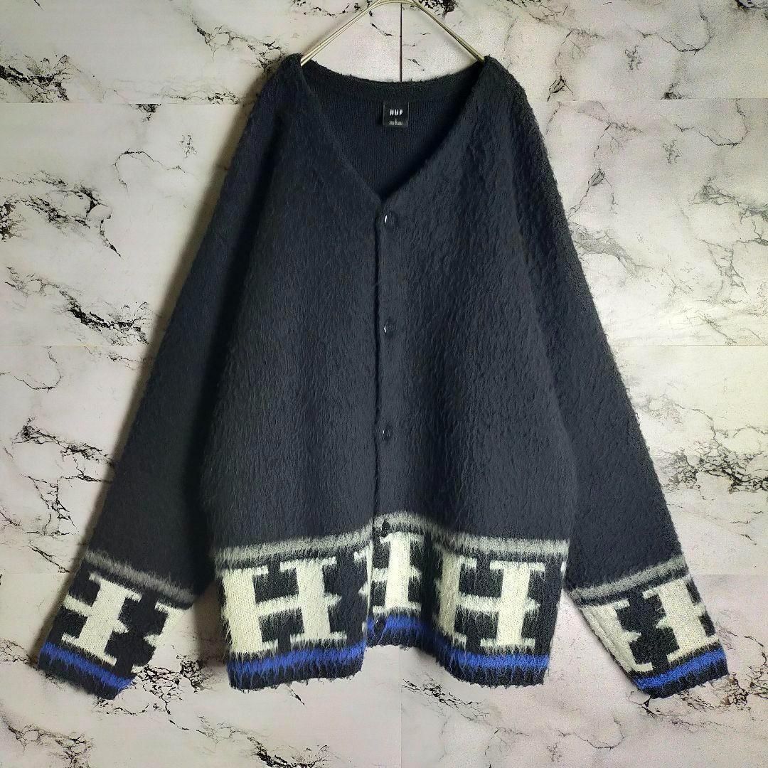 即 品 ハフ Lサイズ 黒 ホワイト Hロゴ カーディガン ゆるだぼ
