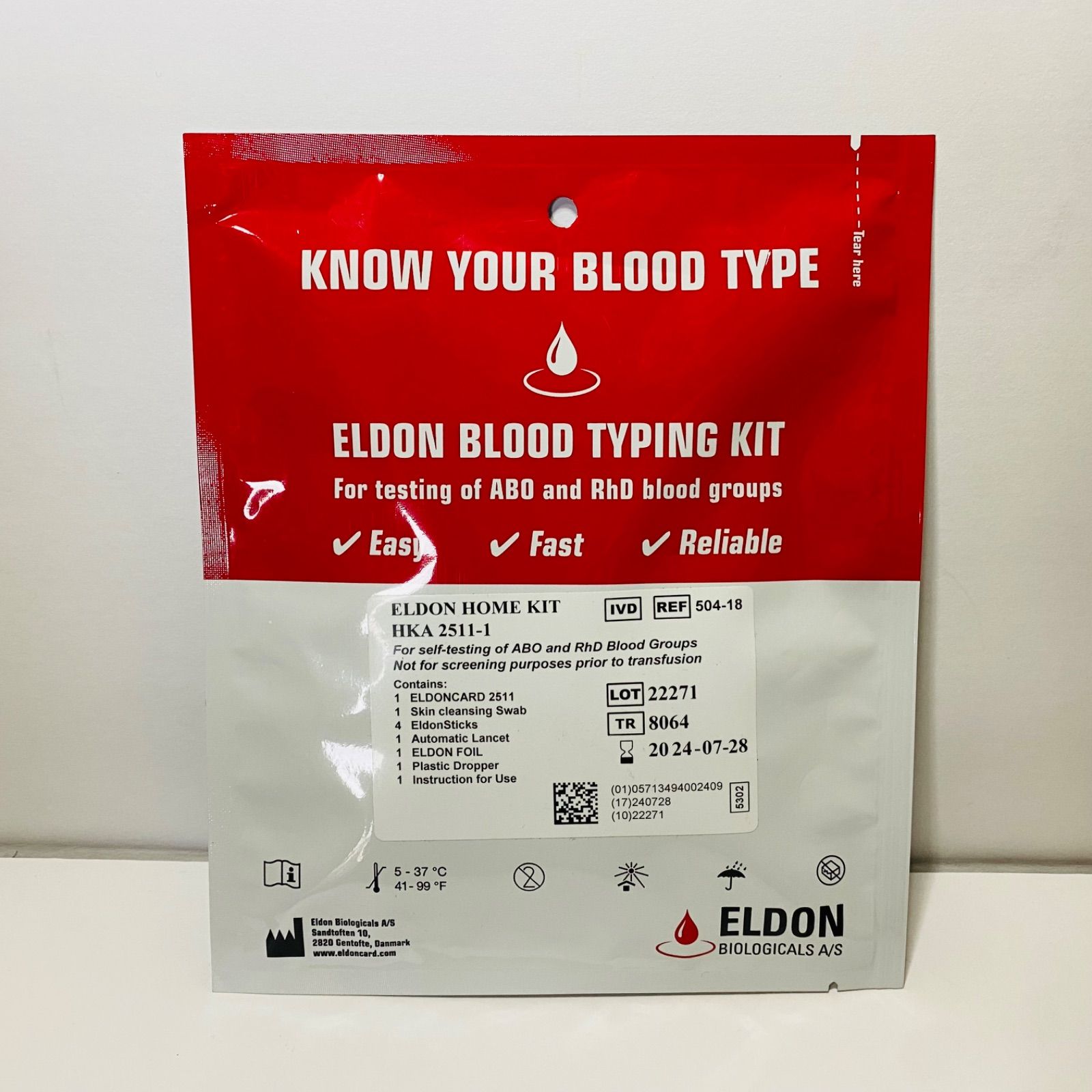 Eldoncard Blood Type Test (Complete Kit) - Air Sealed Envelope, Safety  Lancet, Micropipette, Cleansing Swab 