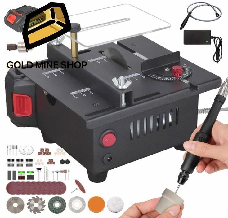 ミニテーブルソー 卓上 木材作業台 21V|1.5Ahバッテリー 充電式 小型 DIY 切断工具 0-90°角度調節 0-16mm鋸刃昇降 木材|PCBボード|アクリ