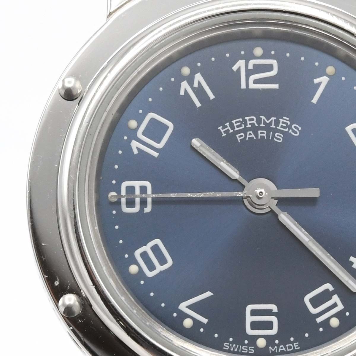 稼働 腕時計 HERMES エルメス クリッパー CL4.210 ネイビー系色文字盤 