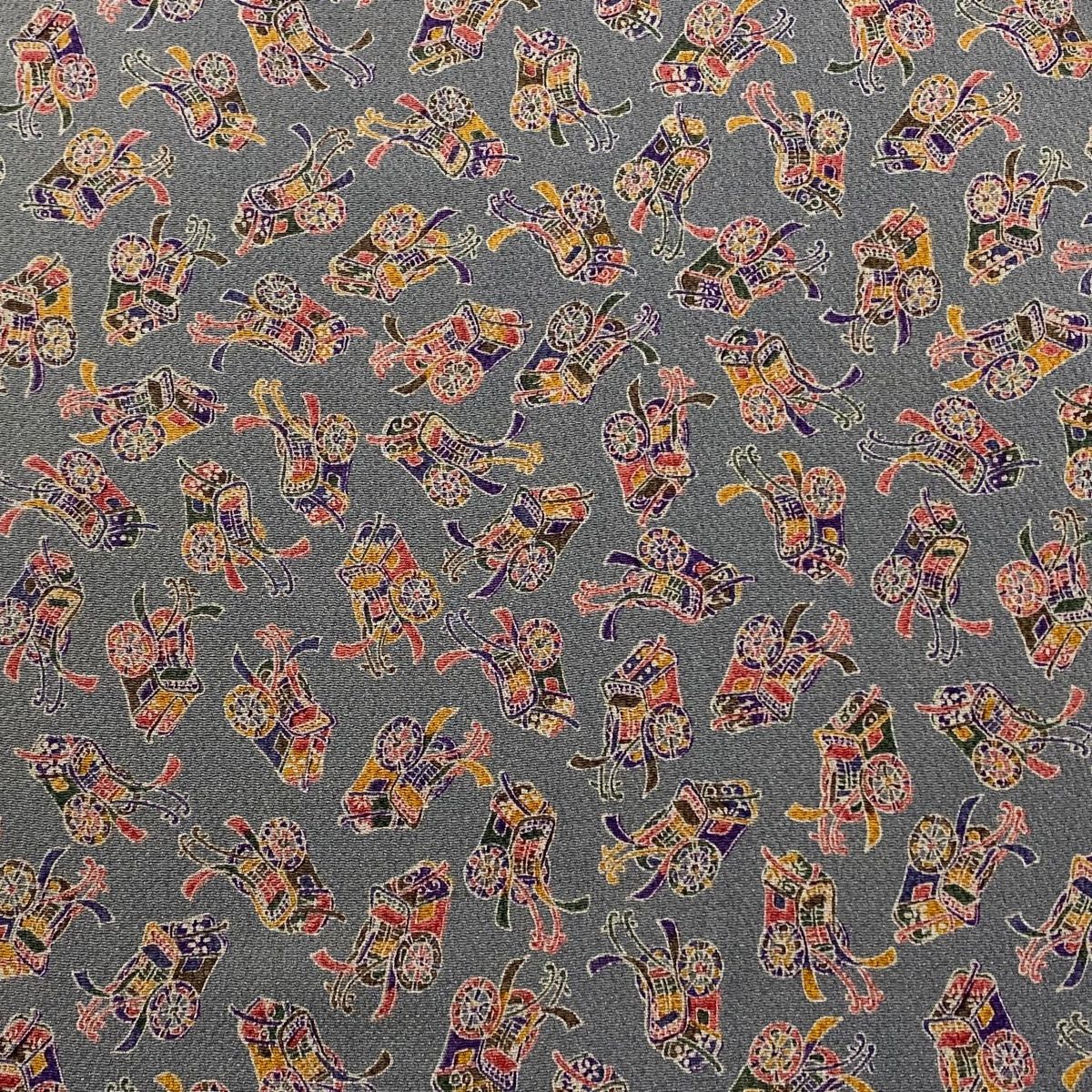 反物 秀品 小紋 落款有 御所車 縮緬 灰色 正絹