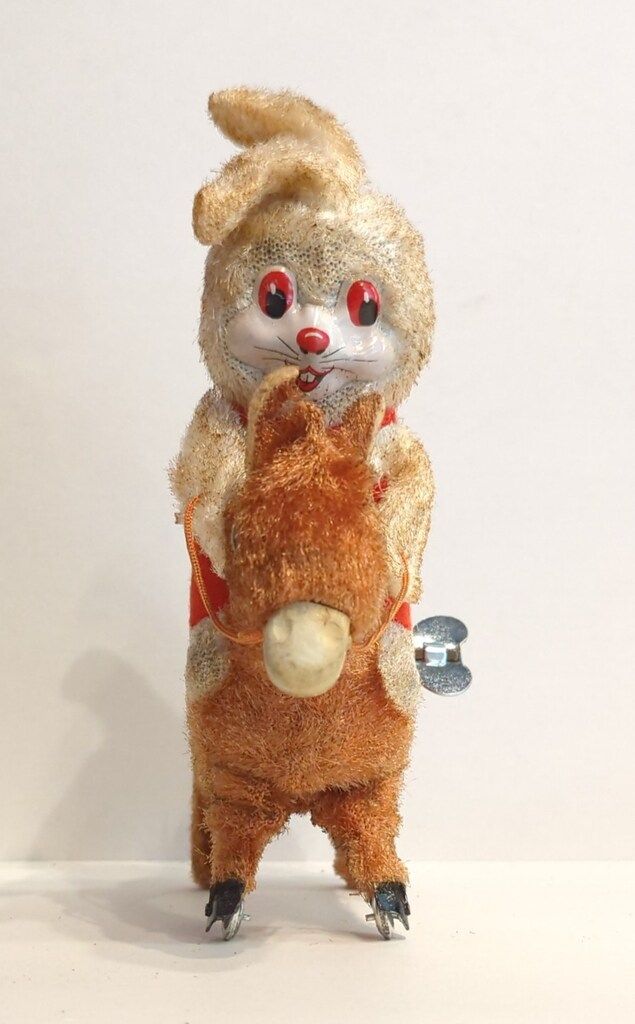 富士プレス/フランコニア ゼンマイブリキ BUNNY JOCKEY 毛白/馬茶