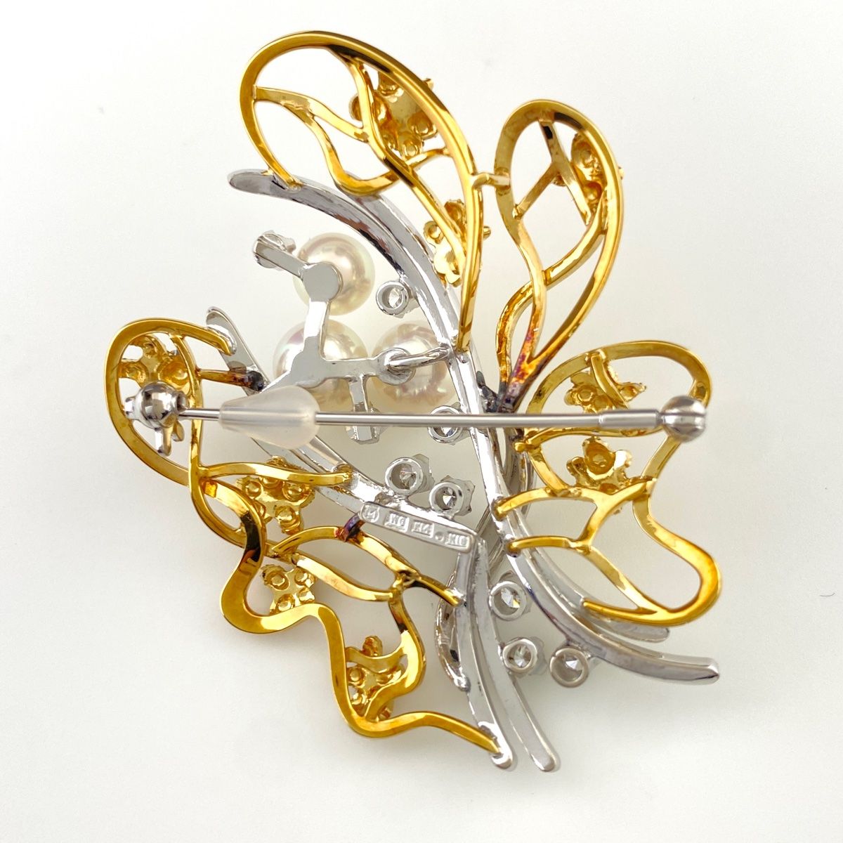 ミキモト MIKIMOTO デザインブローチ YG イエローゴールド ブローチ