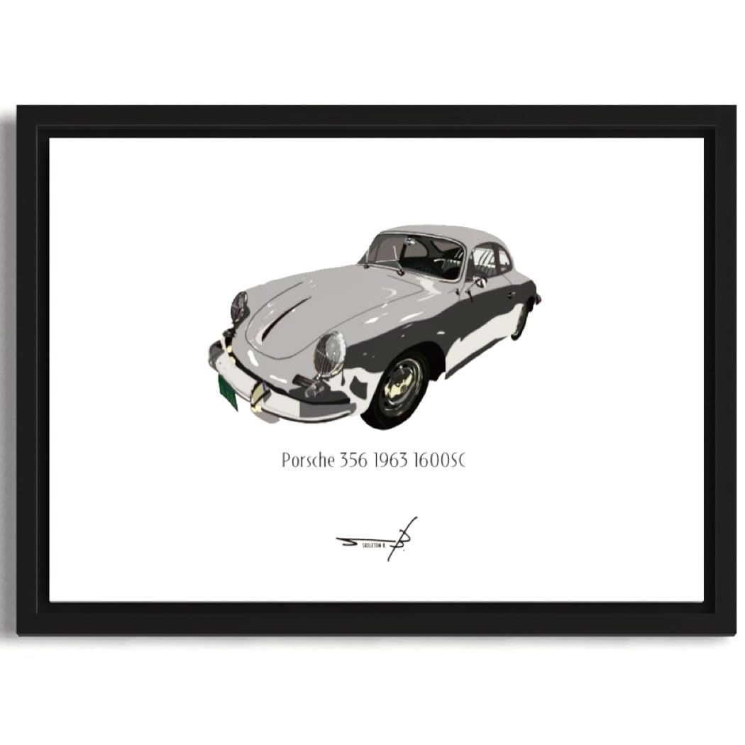 【人気商品】356 356 Porsche 黒フレーム 1963 1963 用紙サイズ297mm×210mm ポルシェ SILVER A4額入り ビンテージカーポップアート ポスター