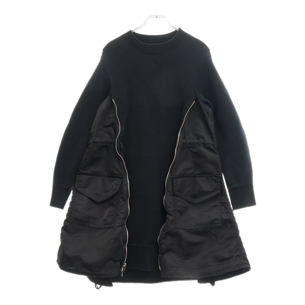 Sacai サカイ 20AW Sponge Sweat MA-1 Dress スポンジ 異素材切替 クルーネックスウェットトレーナー ドレス レディース ブラック SCW-059