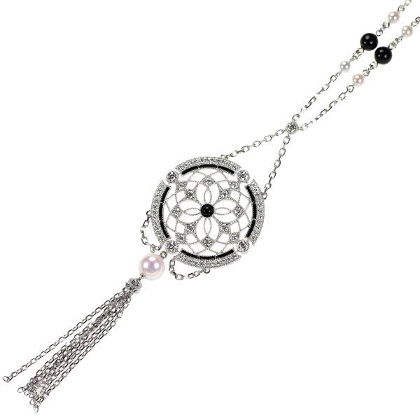 ミキモト K18WG アコヤ真珠 オニキス ダイヤモンド ペンダント  