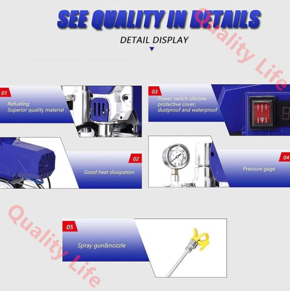 2200W エアレスペイントスプレー 2.0L 分電動ペイントスプレーガンキット 調整 なスプレー圧力 壁と天井 木材と金属用エアレス壁用ペイントスプレーガン HRDEVELOPMENT_JP