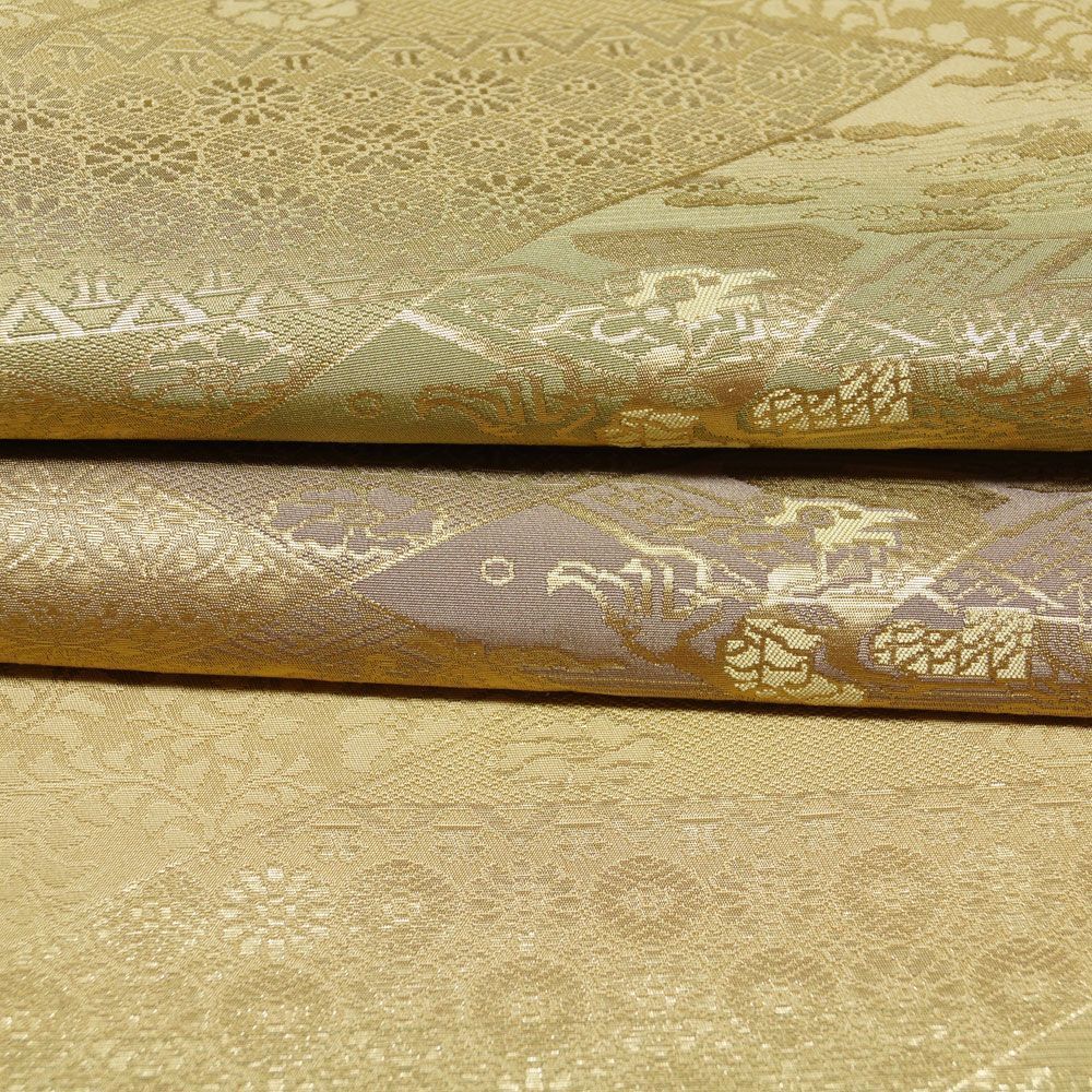 名古屋帯 裂取に龍、唐花、吉祥模様 六通柄 金糸 セミフォーマル