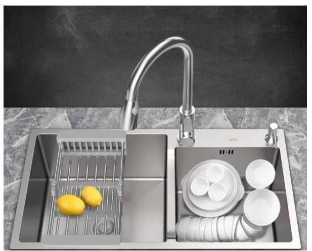 実用品 キッチン用品 ステンレス製流し台 台所 2槽シンク 食器洗いシンク 野菜シンク 肥厚大容量 便利 75 41 22cm