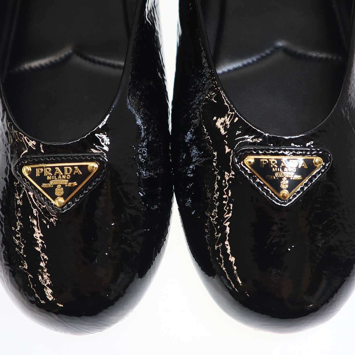 PRADA プラダ ブラック ナプラックパテントレザー バレリーナ