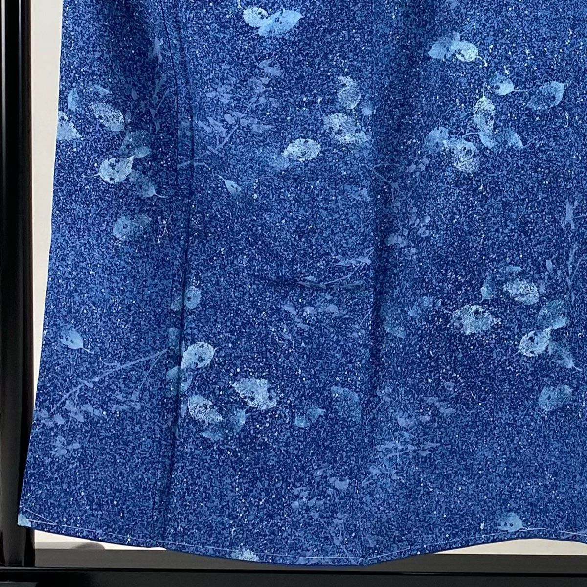 小紋 身丈155cm 裄丈66cm M 袷 葉柄 枝葉 藍色 正絹 秀品