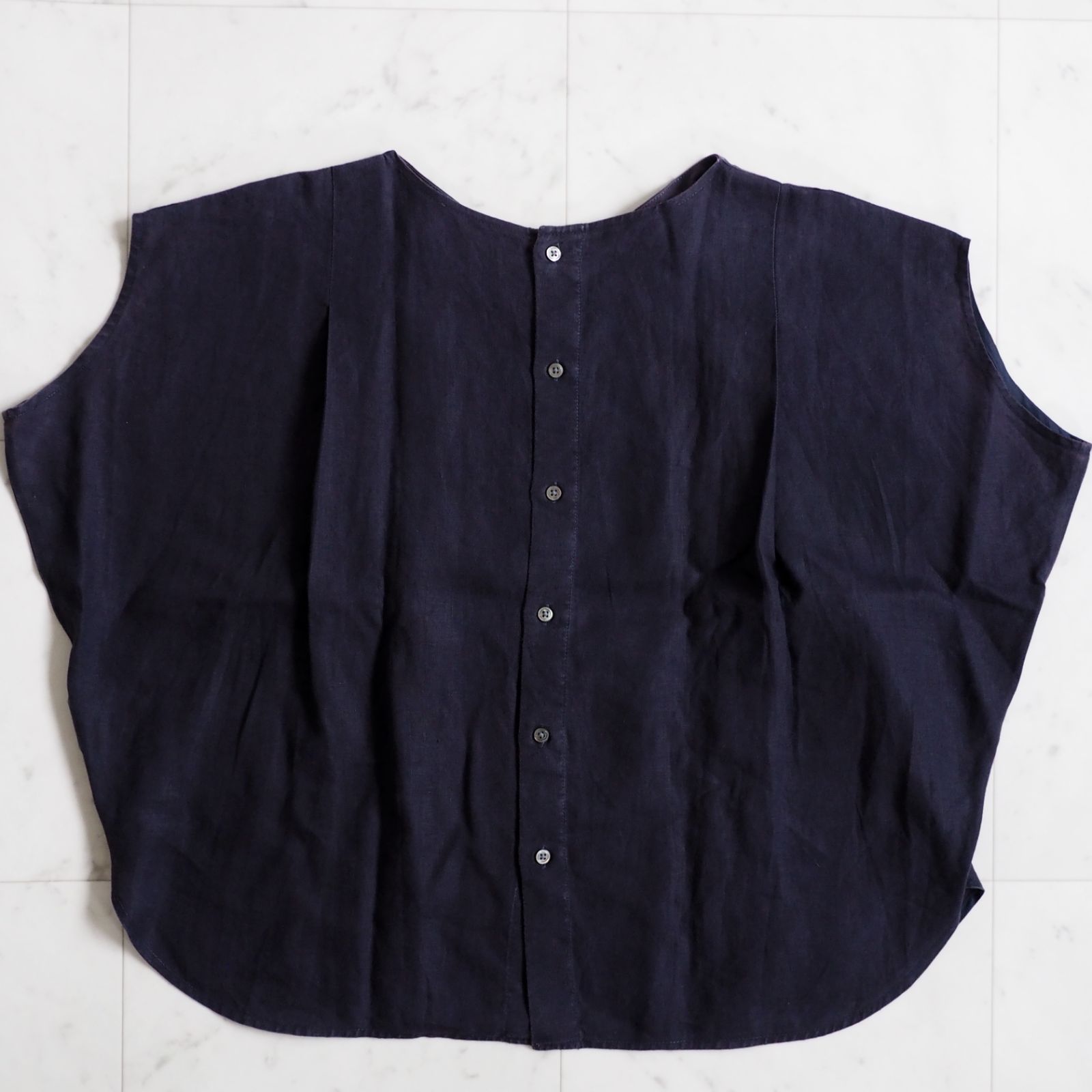 URBAN RESEARCH DOORS - リネン2WAYフレンチタックブラウス NAVY URBAN RESEARCH DOORS アーバンリサーチドアーズ】リネン2WAY