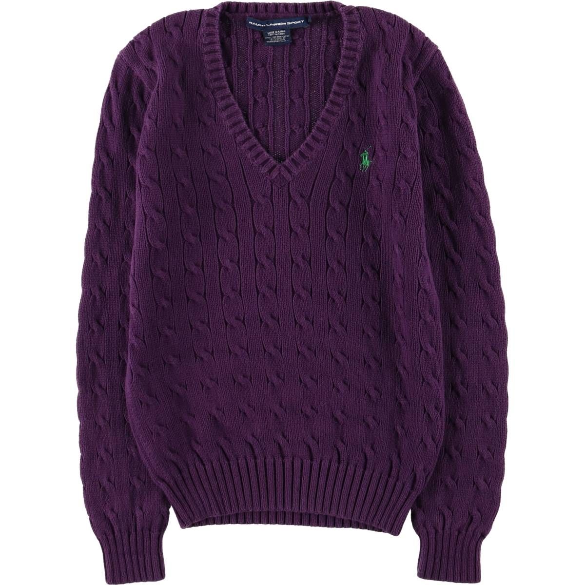 古着 ラルフローレン Ralph Lauren RALPH LAUREN SPORT ケーブル編み Vネック コットンニットセーター レディースS相当|eaa583149