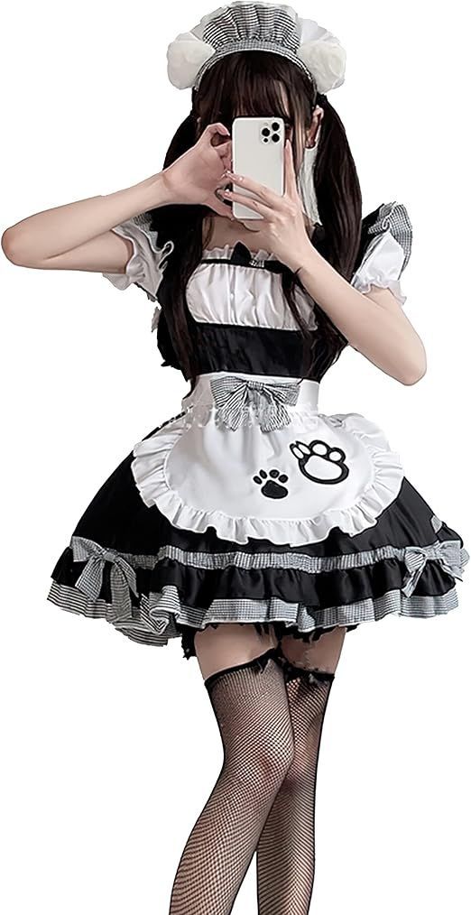 【在庫処分】[MAKUMOKO] メイド服 コスプレ セクシー 可愛い ロリータ 制服 かわいい 猫 アニメ アリス ドレス レース アイドル衣装 ゴスロリ レディース カチューシャ fgo コスプレ女仆 メイド喫茶 カフェ仮装 maid cospla