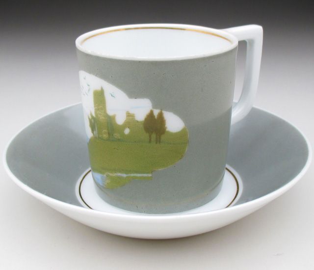 ニンフェンブルク ルドルフ ジーク作品 風景絵 カップ＆ソーサー 1906年 アンティーク
