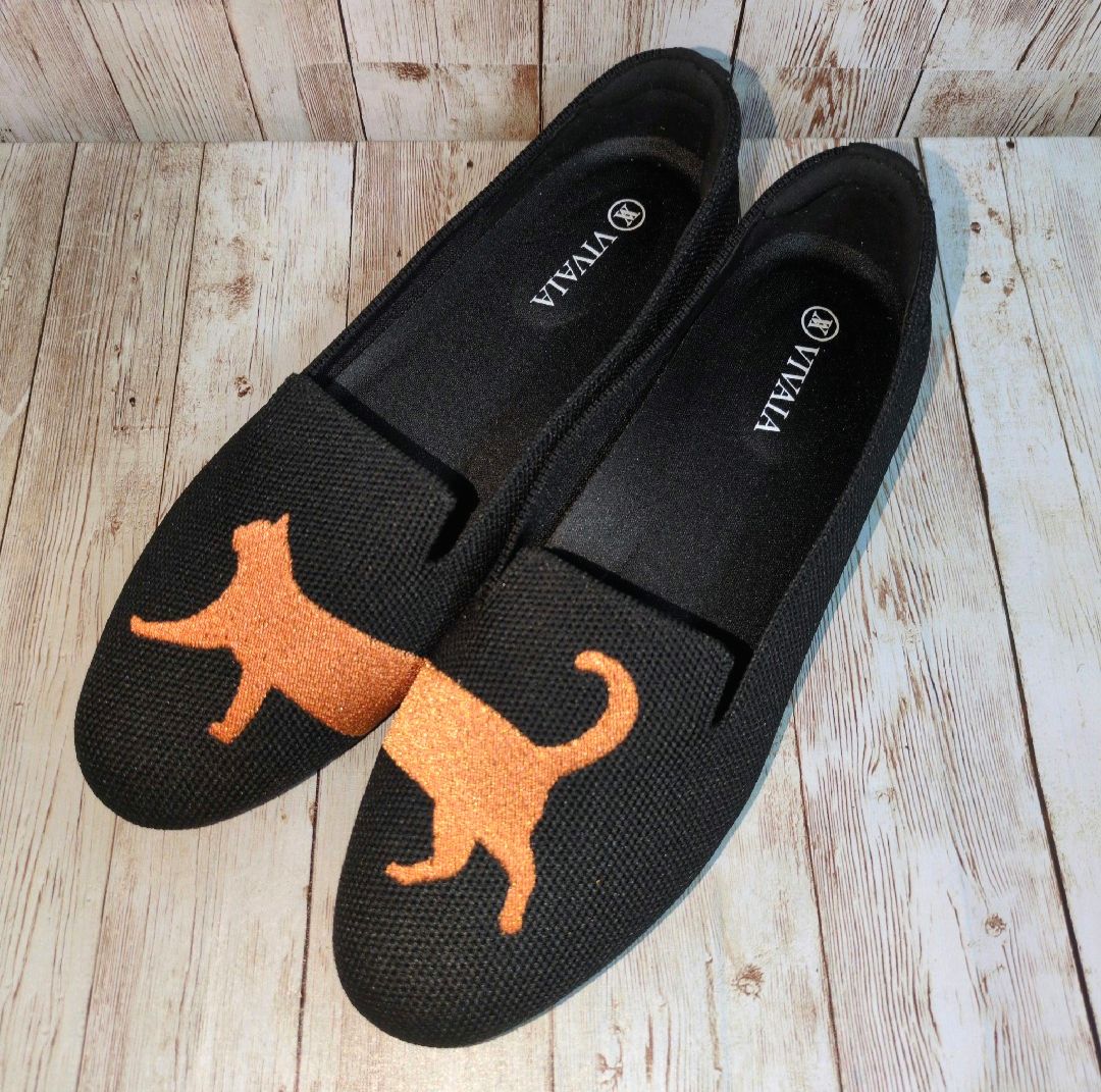 VIVAIA Audrey ラウンドトゥ アニマル刺繍 ローファー 猫 キャット フラットシューズ バレエシューズ パンプス 黒 ブラック レディース靴 EU37 23.5cm