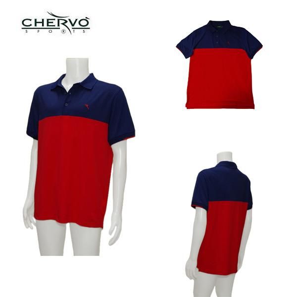 シェルボ CHERVO メンズ 春夏 ストレッチ UVカット 透湿性 速乾性 鹿の子 半袖シャツ レッド サイズ52 031-24447