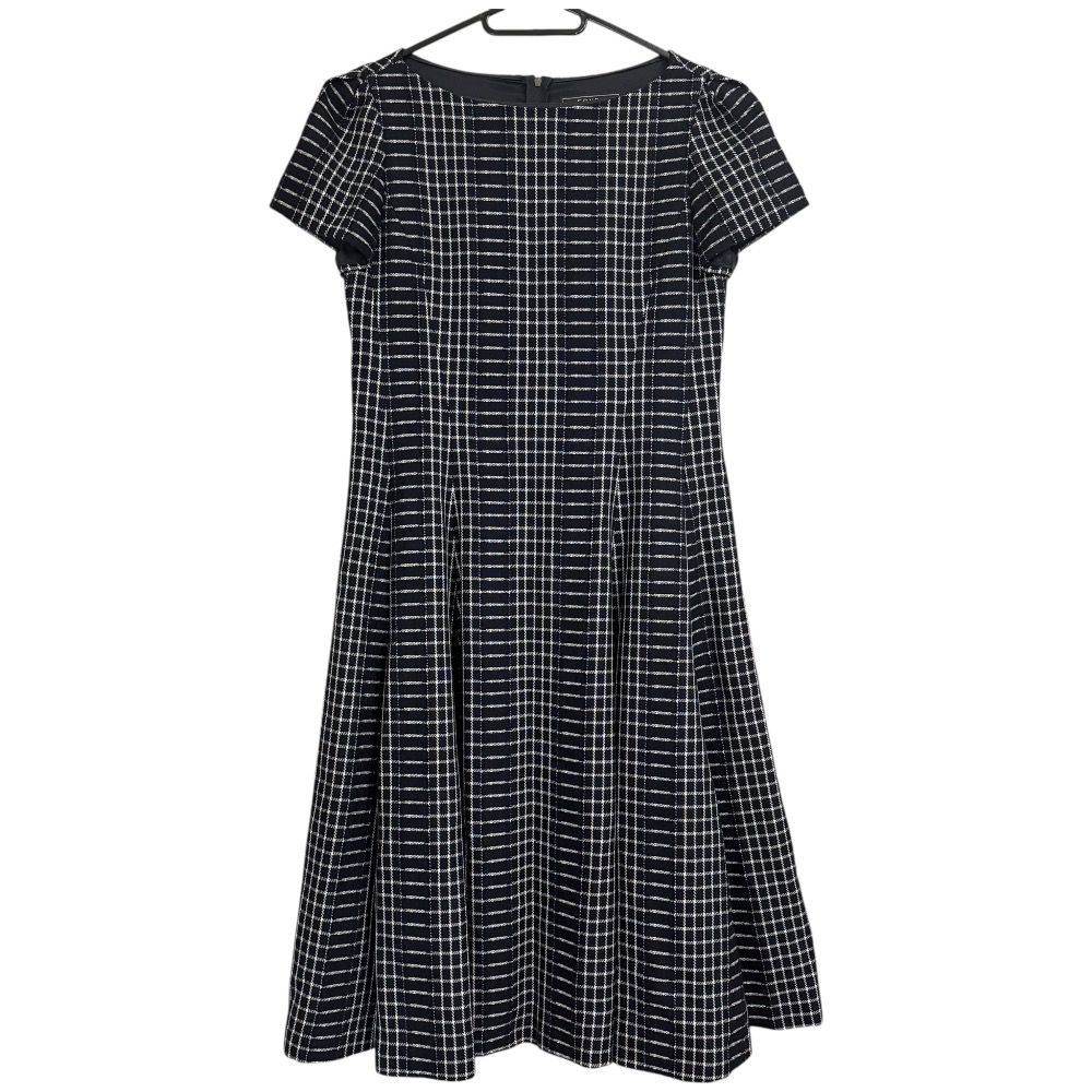 FOXEY フォクシー 2025年モデル チェック柄 半袖 ひざ丈 フ ワンピース 43891 38 ネイビー レディース 古着