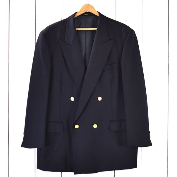 5TA044】ダックス DAKS 4つボタンダブル 金ボタン 紺ブレザー ジャケット BE6 / L ダークネイビー 袖口3つ釦 春秋冬対応 SFW751AY【中古】【メンズビジネス】202501