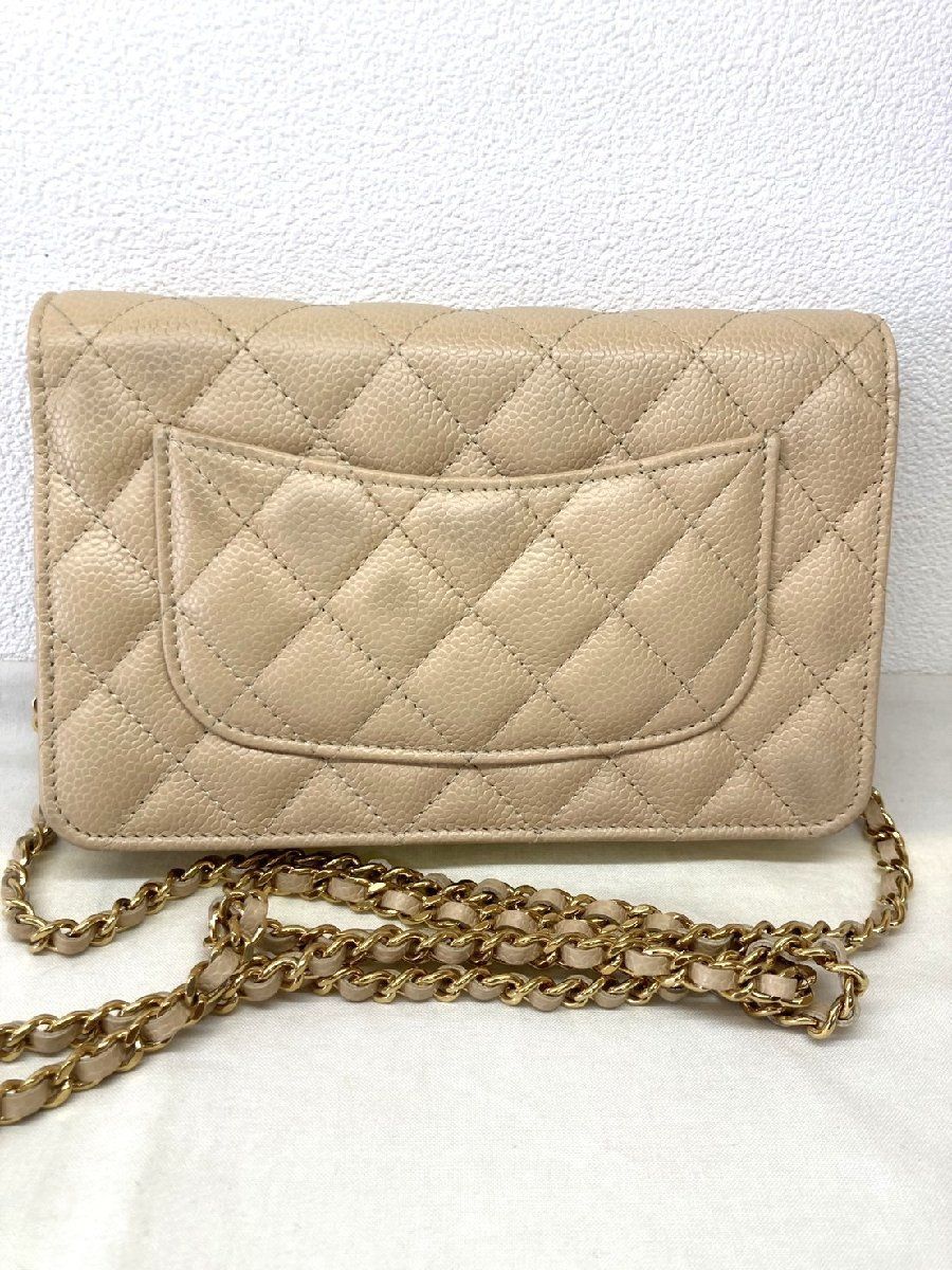 シャネル マトラッセ チェーンウォレット AP0250 ベージュ ゴールド金具 キャビアスキン ランダムプレート財布 CHANEL 7H7I