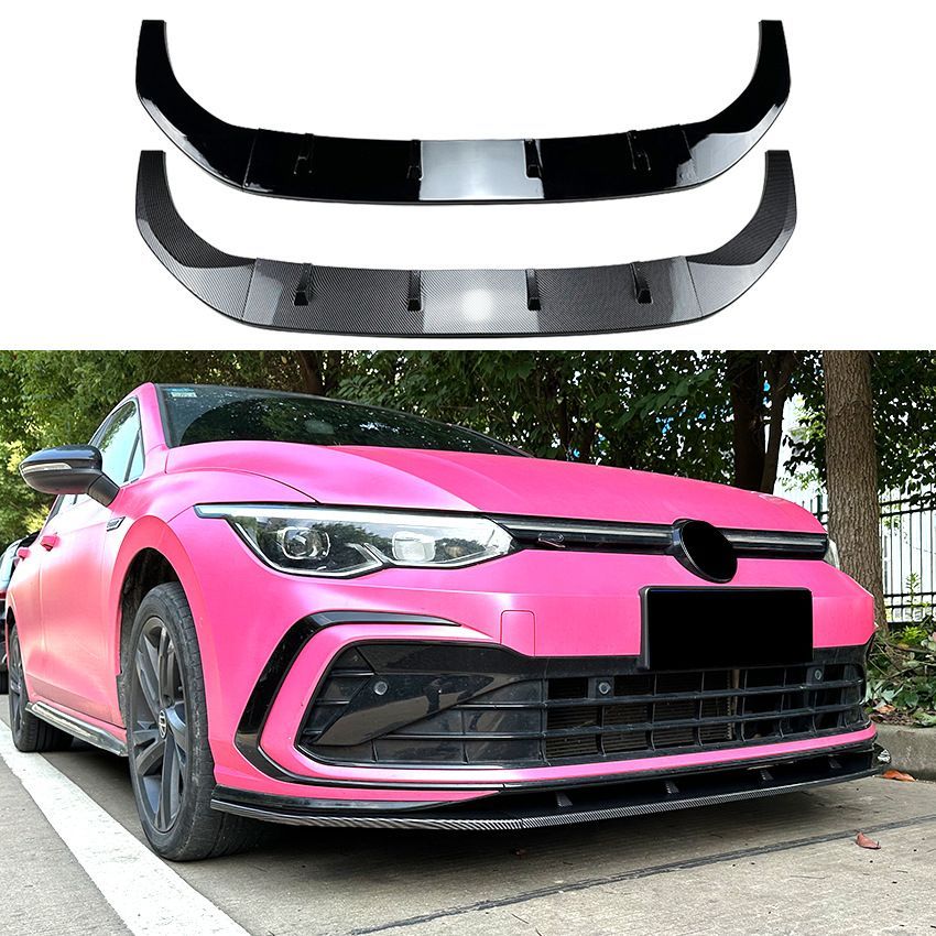 カー外装パーツ メンズ向け スポーティ仕様 VW ゴルフ8 MK8 GTI R-Line対応 フロントリップスポイラー ピアノブラック カーボン調