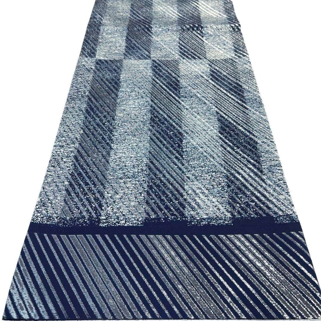 未着用 袋帯 藍香房 本藍染 縦縞 斜線 銀糸 着物 052a p - メルカリ