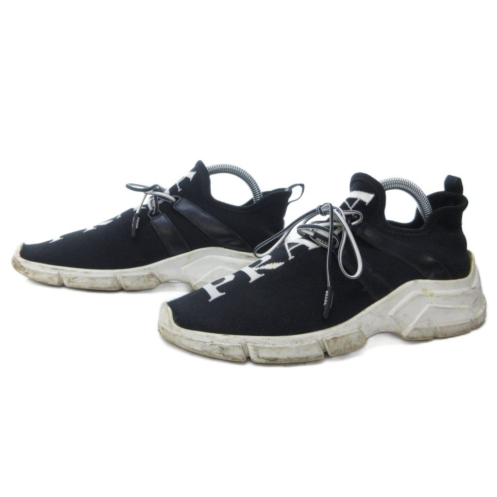 プラダ PRADA ニット ファブリック スニーカー スリッポン ローカット ロゴ 黒 ブラック 約23cm IBO81