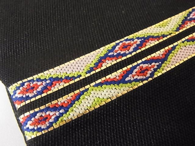 平和屋本店■最高級　龍村平蔵製　六通柄　本袋帯　楯彦花鳥錦　黒地　金銀糸　正絹　逸品　KAAA10389kk4 平和屋本店□最高級 龍村平蔵製 六通柄 本袋帯 楯彦花鳥錦 黒地 金銀糸