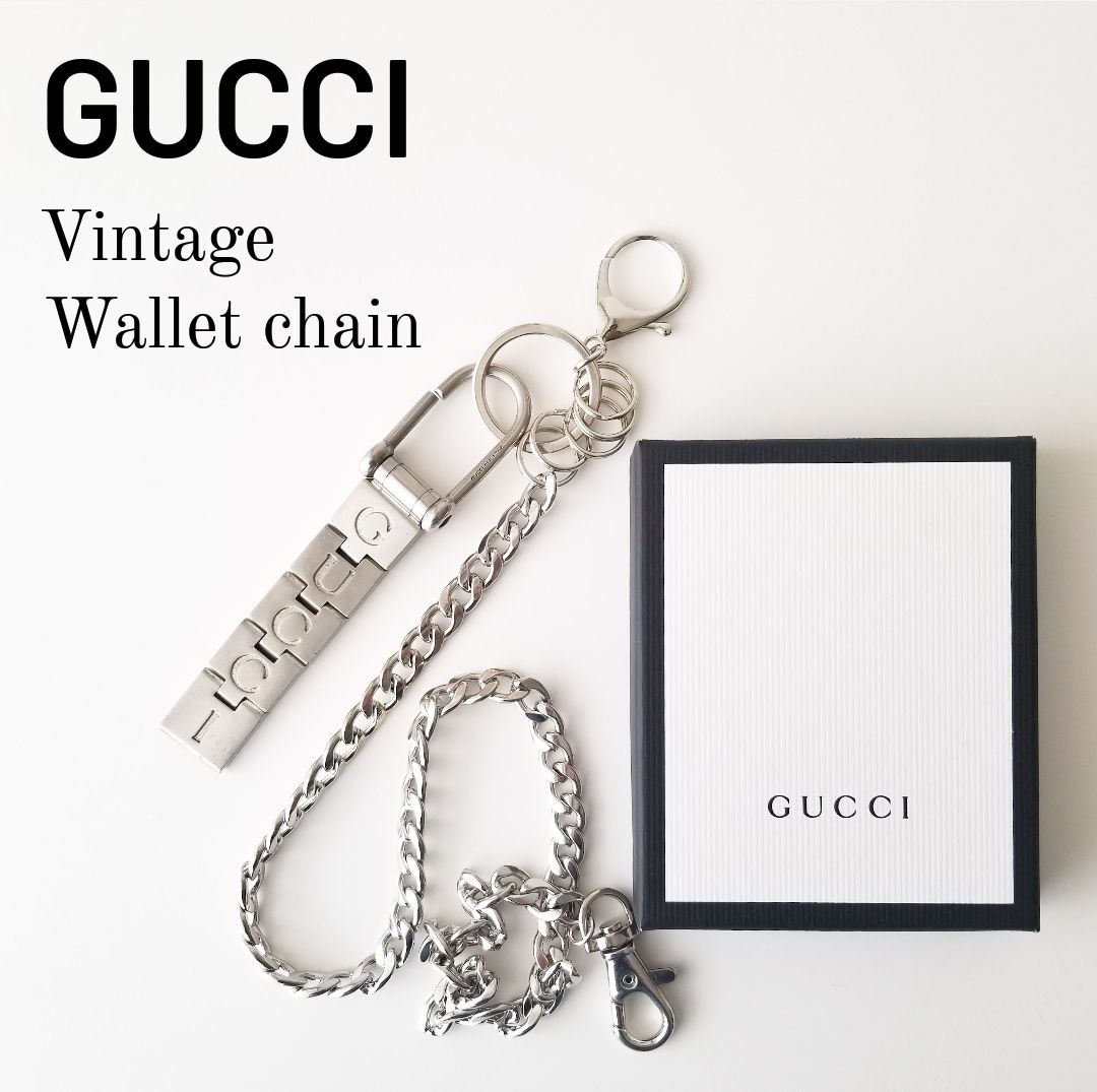 希少／Vintage】GUCCI ウォレットチェーン シルバー メタルバンド