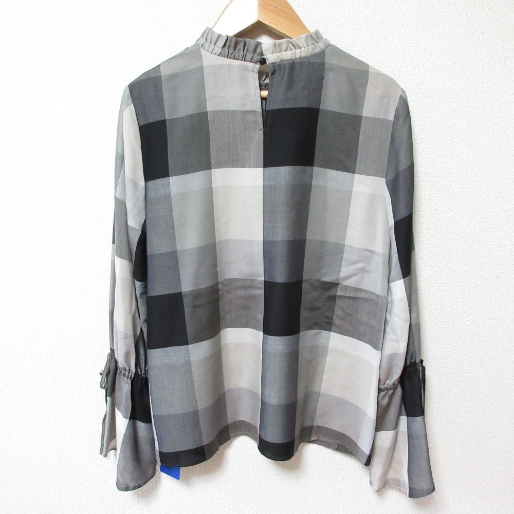 未使用 22SS BLUE LABEL CRESTBRIDGE ブルーレーベルクレストブリッジ チェックドレープツイル スタンドカラーブラウス 36 グレー系 レディース 古着 中古 未使用 22SS BLUE LABEL CRESTBRIDGE ブルーレーベルクレスト