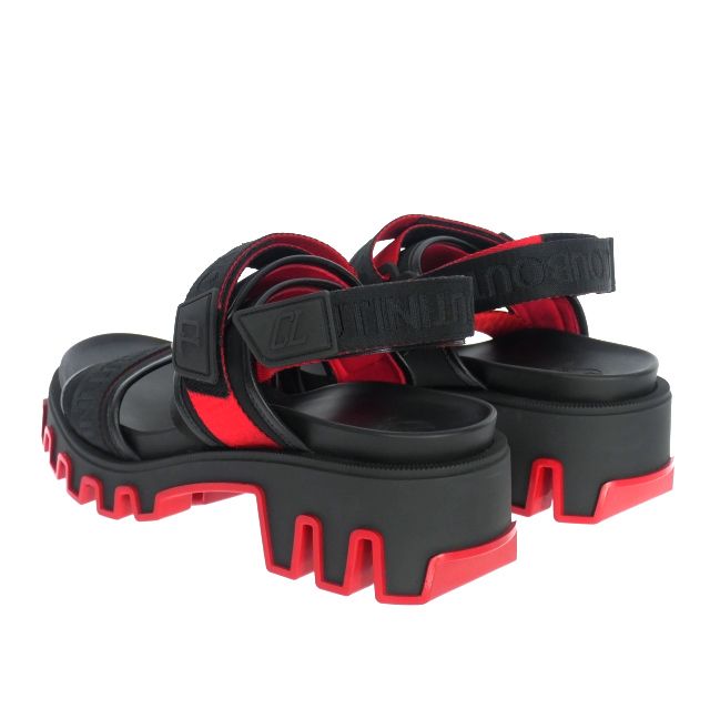 輝く！ルブタン スライドサンダル ストーン装飾 ブラック/レッド 輝く