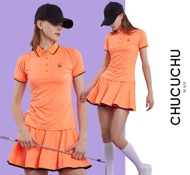 韓国 ゴルフウェア chucuchu ポロシャツ2 オレンジ - GOLF wear SHOP