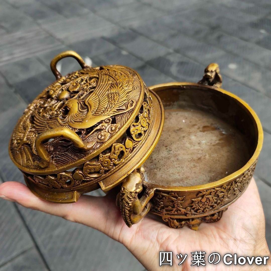 銅器 香炉 龍鳳薫香炉 盤香炉 茶道香炉 装飾品 工芸品 アウトレット 置物