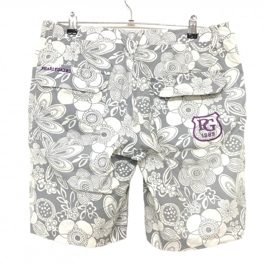 パーリーゲイツ ハーフパンツ ライトグレー×白 花柄 メンズ 6(XL