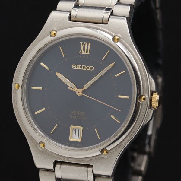 セイコー スピリット 7N47-8000 デイト QZ ネイビー文字盤 レディース