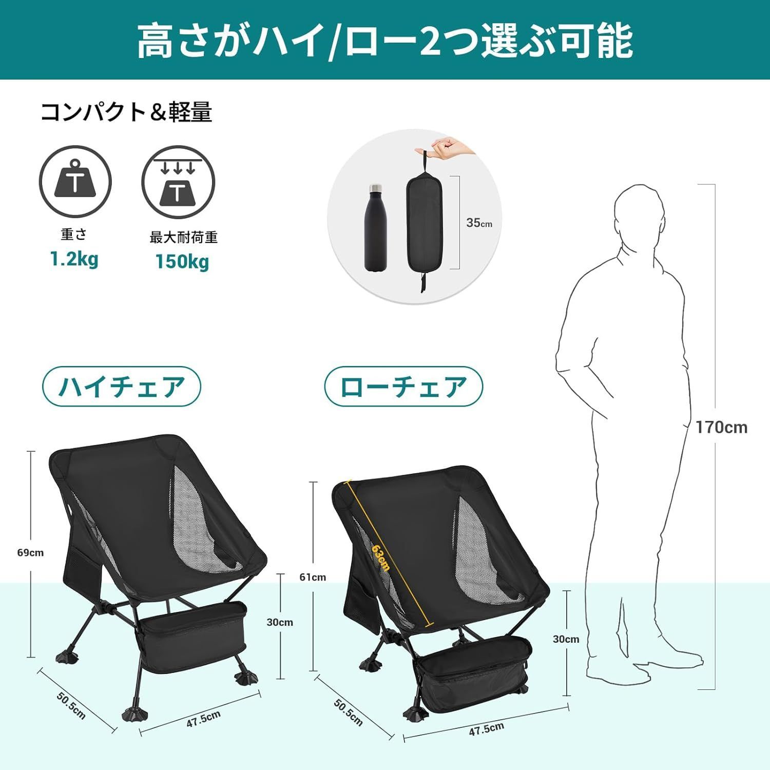 沈まない足付きチェア 収納バッグ付き