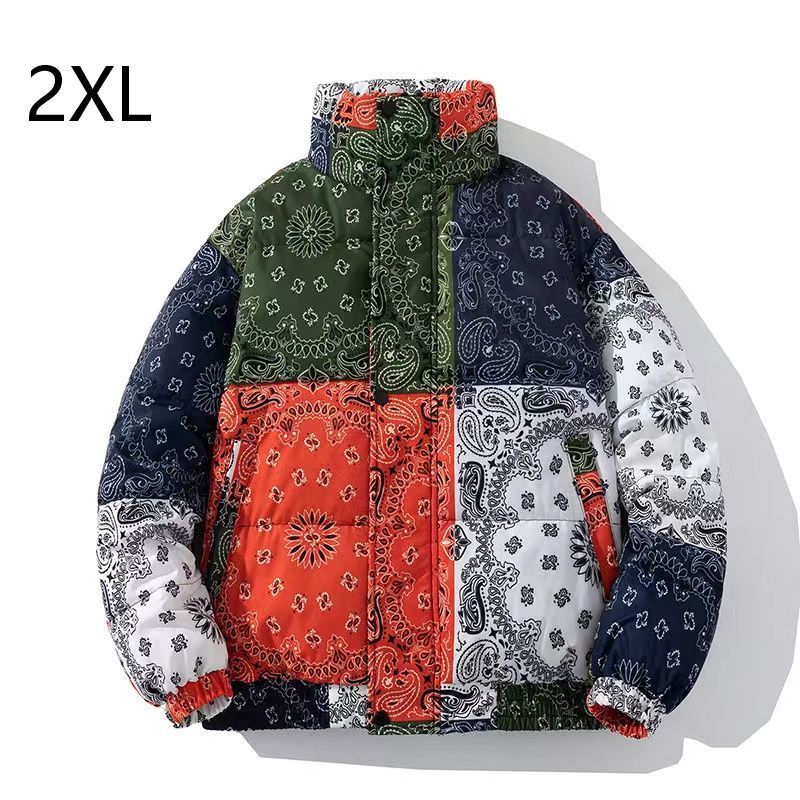 ペイズリー柄 中綿ジャケット メンズ アメカジ 中綿コート 総柄 オシャレ ダウン中綿 冬物 防風防寒 アウトドア アウター レッド 2XL