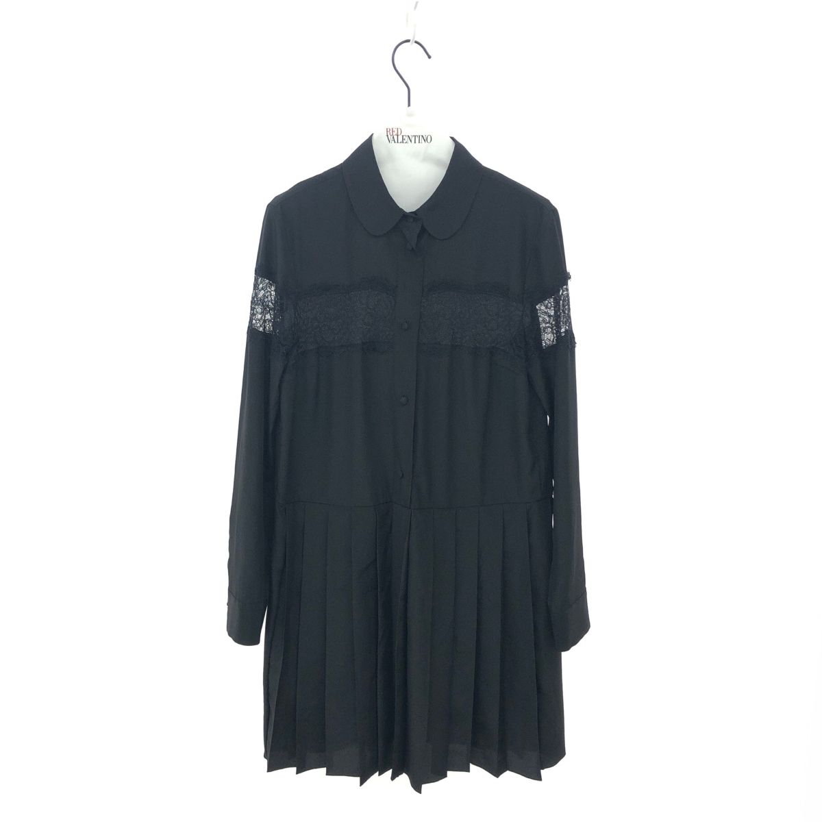良好 RED VALENTINO レッドヴァレンティノ レース切替 ワンピース サイズ 38 ブラック レディース プリーツ 240001138035
