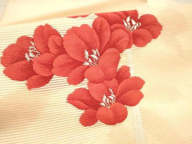 平和屋着物◎九寸名古屋帯 唐織 草花文 金銀糸 正絹 逸品