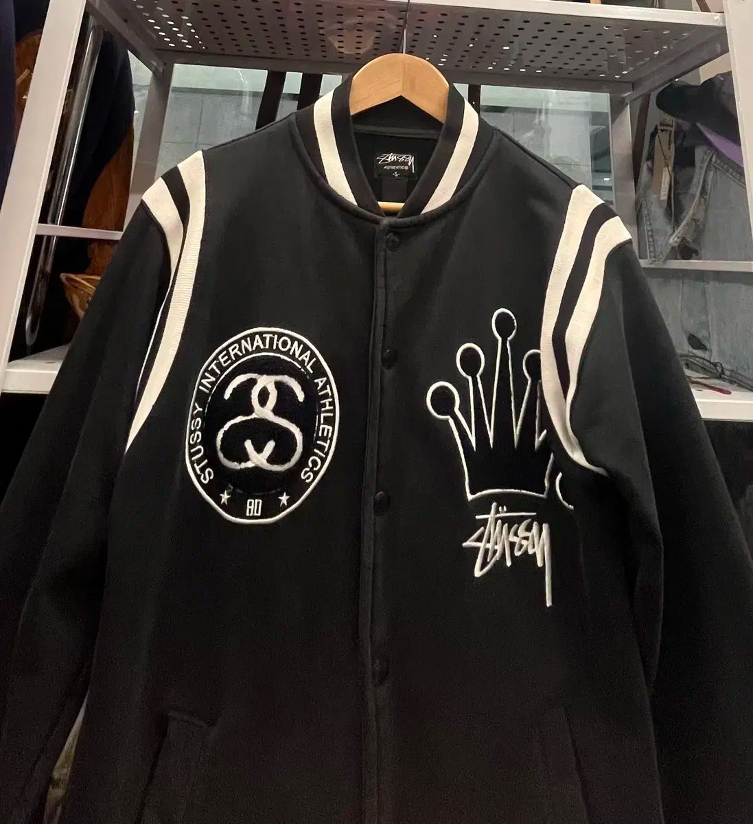 Stussy ブラック スタジアムジャケット STUSSY(ステューシー) スタジャンブラックジャケット M STUSSY