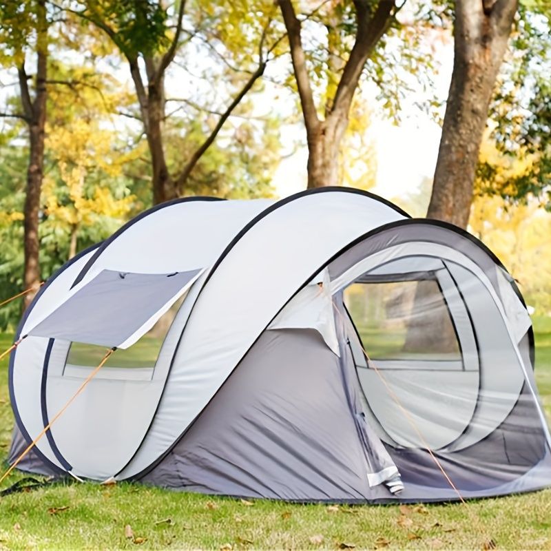 新着商品 3-4人用ポップアップテントアウトドアキャンプ自動手投げ防水UVカット通気性メッシュサイドスクリーンウィンドウ収納バッグ春夏秋冬オックスフォード生地グラスファイバーフレームkdx