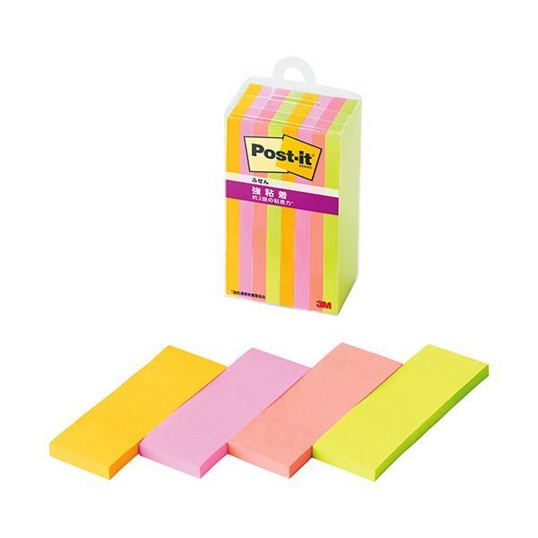 3Mポスト イット 強粘着ふせん マルチ 6 75×25mm 4色 500SS-MC-6N1セット 80冊 8冊×10パック