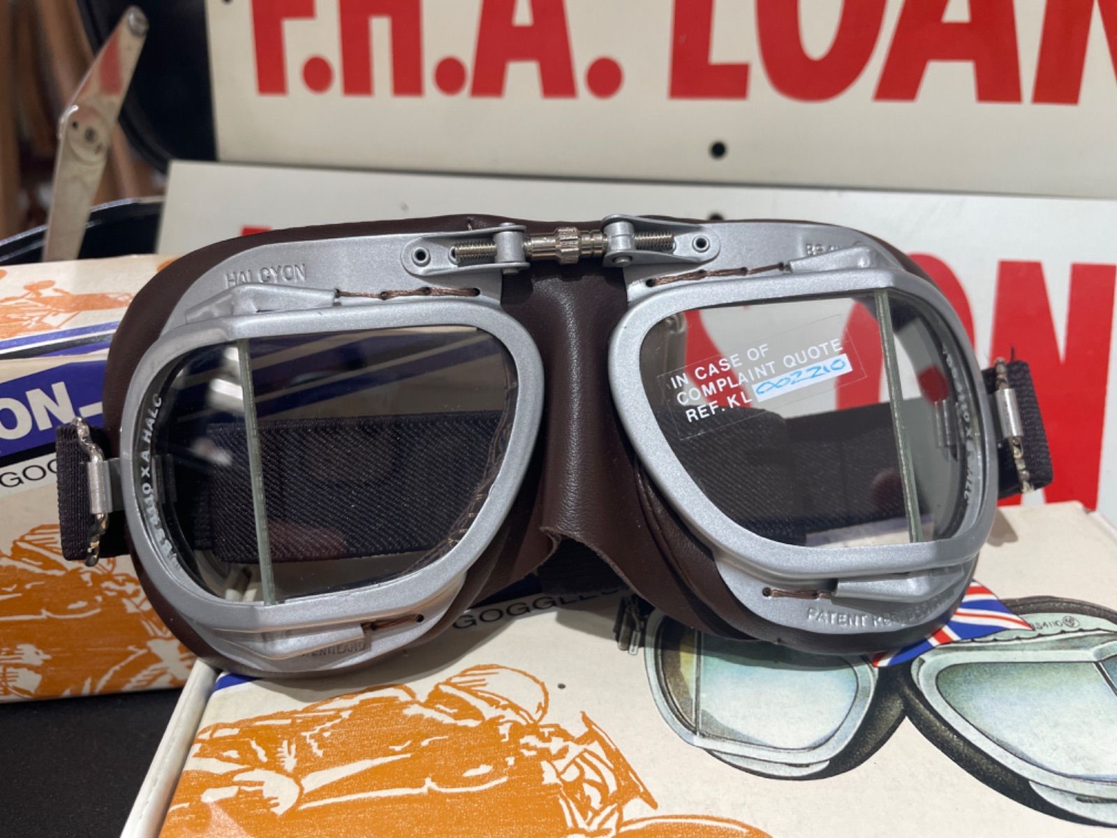 HALCYON GOGGLES ハルシオンゴーグル 美品 ベージュ 茶色 本革 RZy5W 