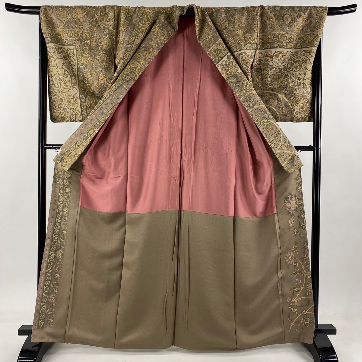 訪問着 身丈164.5cm 裄丈67cm M 袷 華文 花唐草 刺繍 金糸 灰