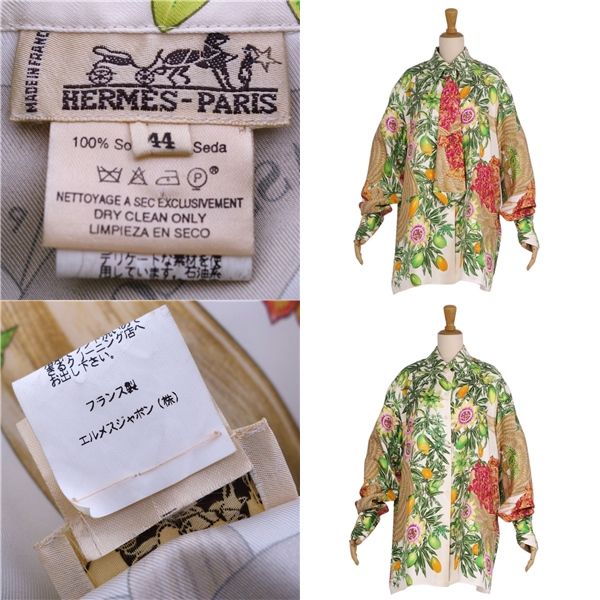 極美品 Vintage エルメス HERMES シャツ ブラウス タイ付き ロン