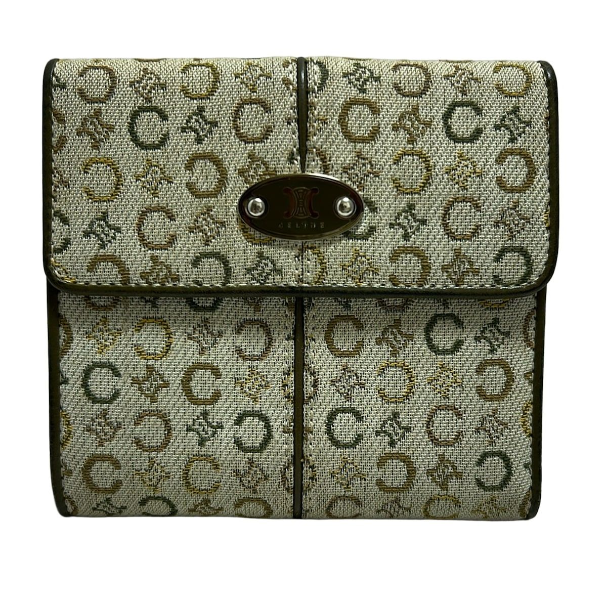 CELINE(セリーヌ) Wホック財布 Cマカダム柄 ベージュ×グレー
