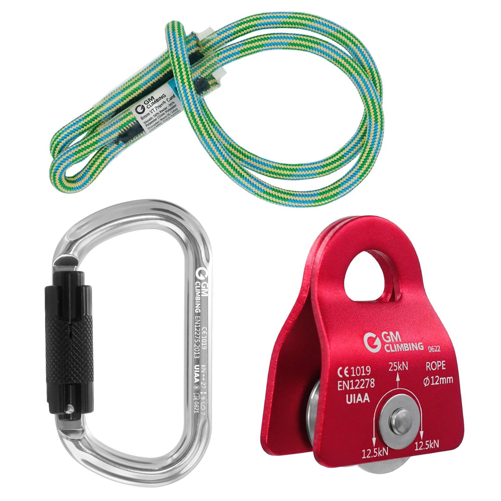 【在庫処分】GM CLIMBING ヒッチ スラックテンディング プーリー キット 25kN / 30kNマイクロプーリー u0026 8mmプルージック u0026 27kN O型ロッキングカラビナ セット アーボリスト ダブルロープクラ