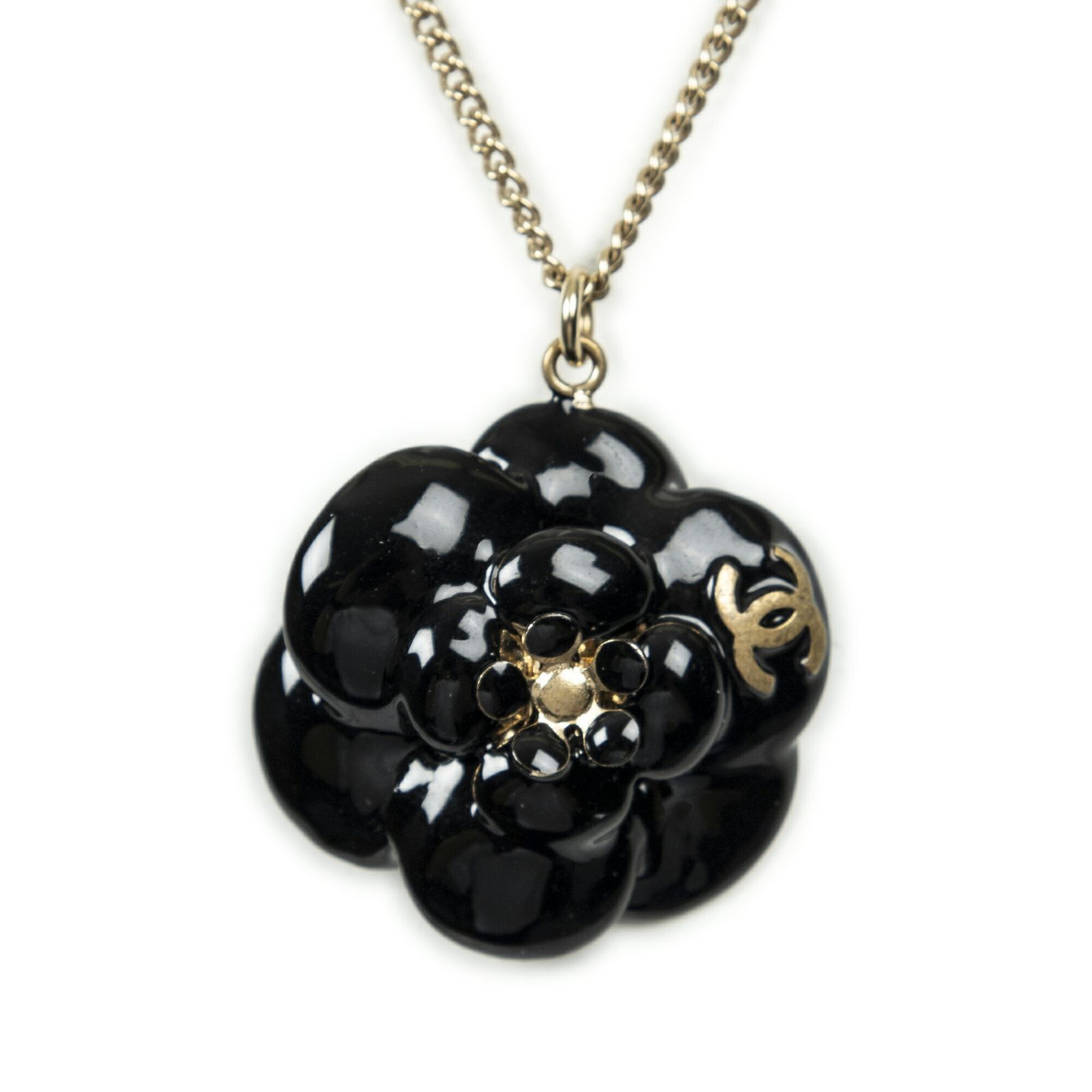 CHANEL シャネルCCカメリアエナメルペンダントネックレスブラック|ゴールド金メッキA USTAUSTRALIA_COM_AU